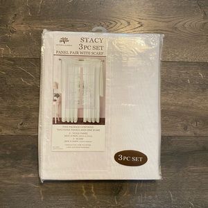 Victoria Classic Stacy 3 PC Set‎ Panel Pair With Scarf NEW White